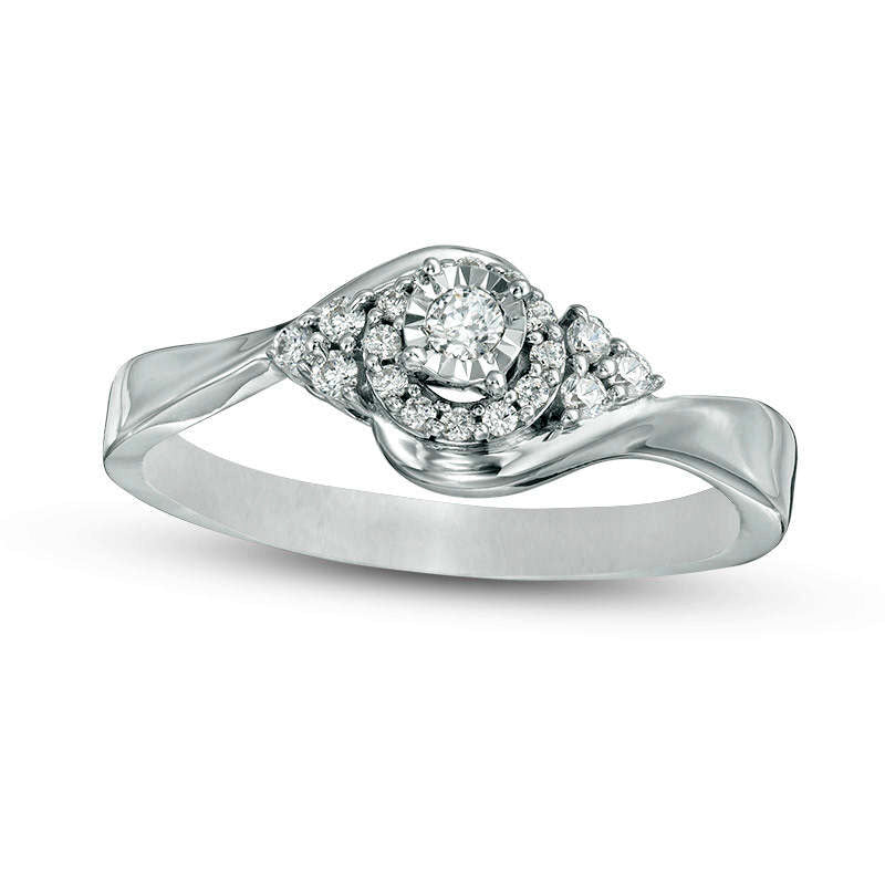 Image of ID 1 020 CT TW Natural Diamond Tri-Sides Bypass Promise Ring in Sterling Silver