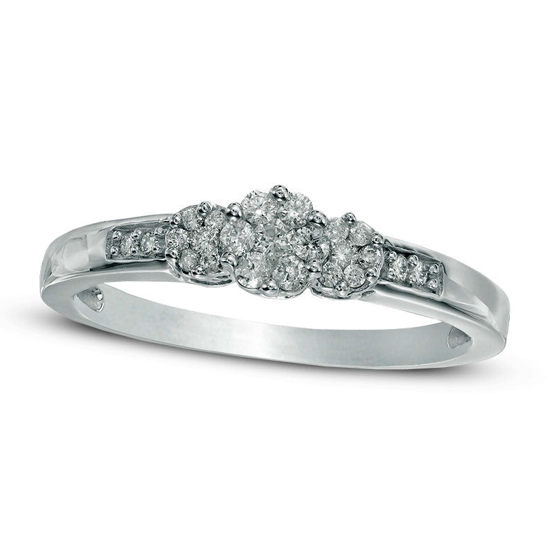 Image of ID 1 020 CT TW Natural Diamond Triple Flower Ring in Solid 10K White Gold