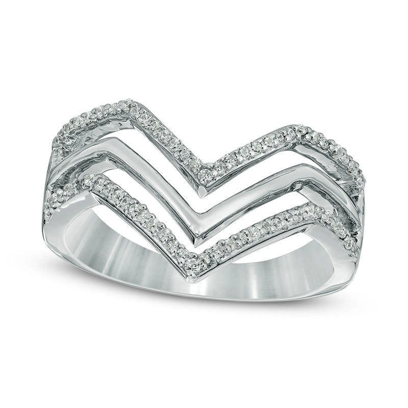 Image of ID 1 020 CT TW Natural Diamond Triple Row Chevron Band in Sterling Silver