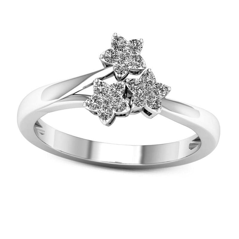Image of ID 1 020 CT TW Natural Diamond Triple Star Bypass Ring in Solid 10K White Gold