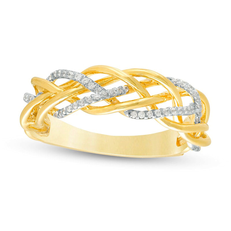Image of ID 1 020 CT TW Natural Diamond Woven Ring in Solid 10K Yellow Gold