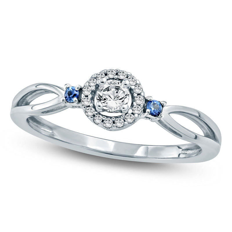 Image of ID 1 020 CT TW Natural Diamond and Blue Sapphire Frame Promise Ring in Solid 10K White Gold