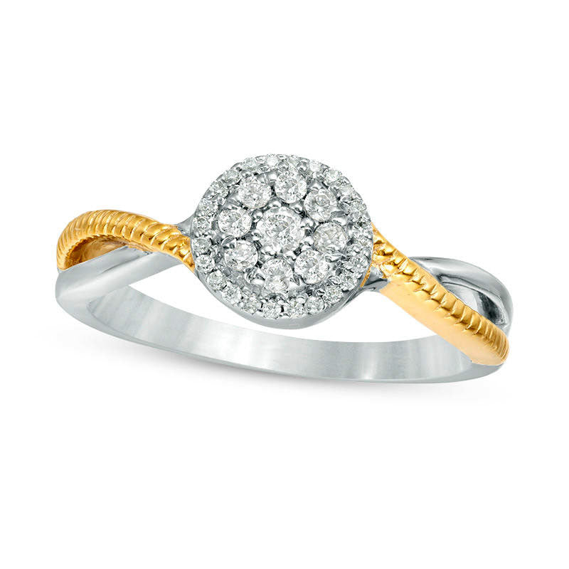 Image of ID 1 020 CT TW Natural Diamond and Textured Double Frame Twist Promise Ring in Sterling Silver with Solid 14K Gold Plate
