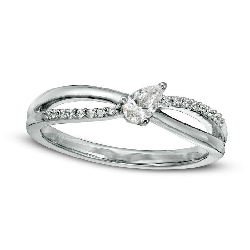 Image of ID 1 020 CT TW Pear-Shaped Natural Diamond Crossover Promise Ring in Solid 10K White Gold