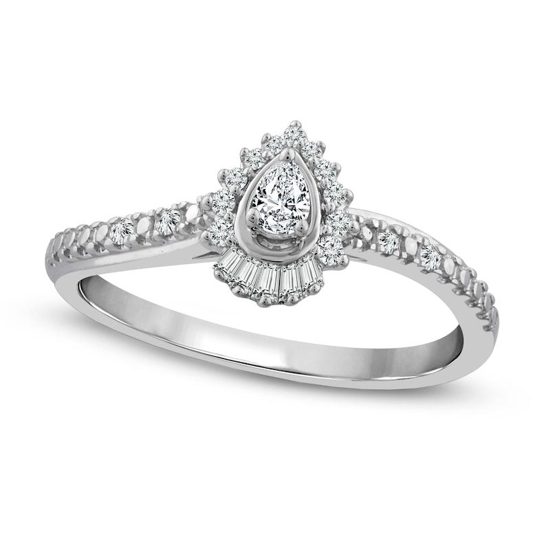 Image of ID 1 020 CT TW Pear-Shaped Natural Diamond Shadow Frame Promise Ring in Solid 10K White Gold