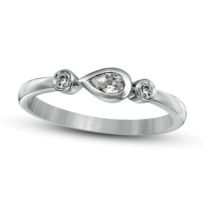 Image of ID 1 020 CT TW Pear-Shaped and Round Natural Diamond Bezel-Set Ring in Solid 10K White Gold