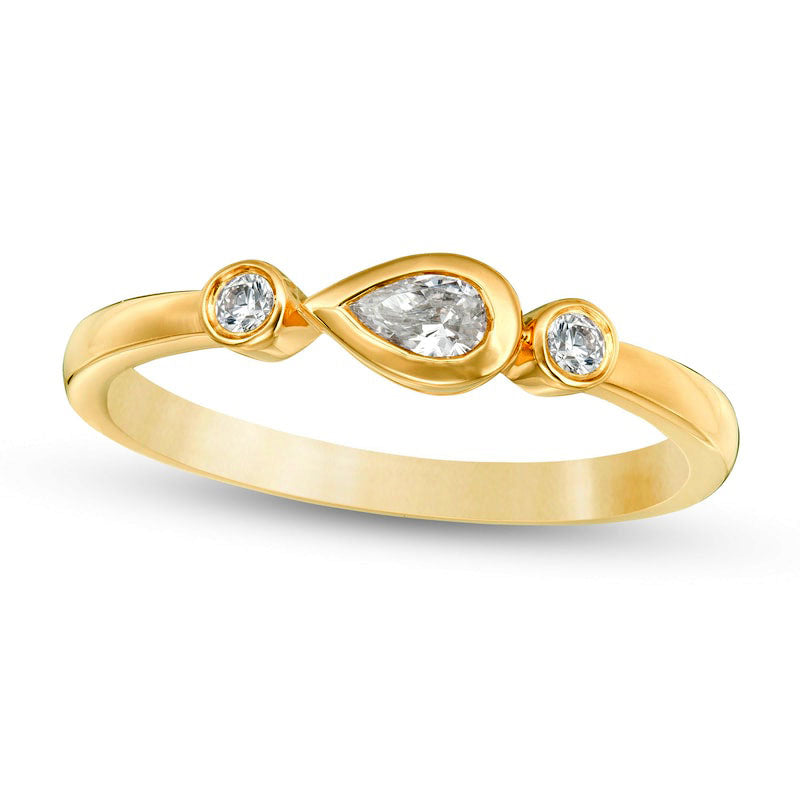 Image of ID 1 020 CT TW Pear-Shaped and Round Natural Diamond Bezel-Set Ring in Solid 10K Yellow Gold