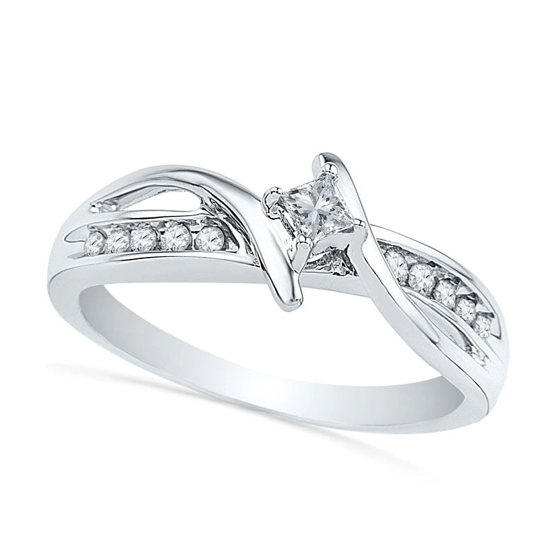 Image of ID 1 020 CT TW Princess-Cut Natural Diamond Bypass Promise Ring in Solid 10K White Gold