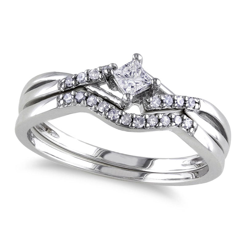 Image of ID 1 020 CT TW Princess-Cut Natural Diamond Split Shank Bridal Engagement Ring Set in Sterling Silver