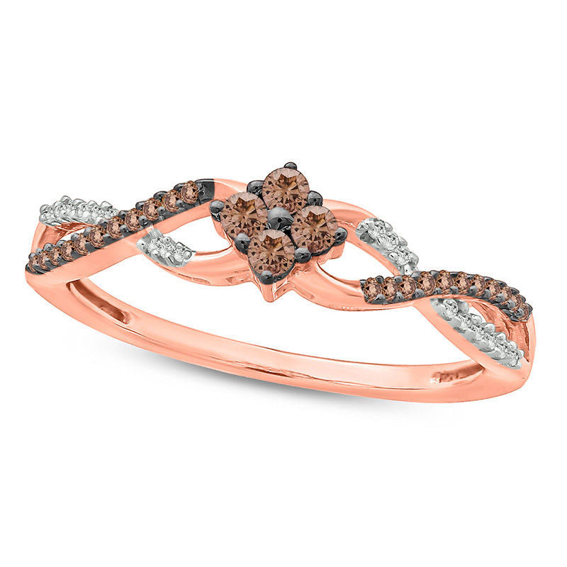 Image of ID 1 020 CT TW Quad Champagne and White Natural Diamond Twist Promise Ring in Solid 10K Rose Gold