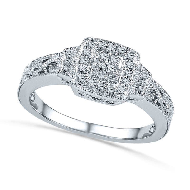 Image of ID 1 020 CT TW Quad Natural Diamond Antique Vintage-Style Promise Ring in Sterling Silver
