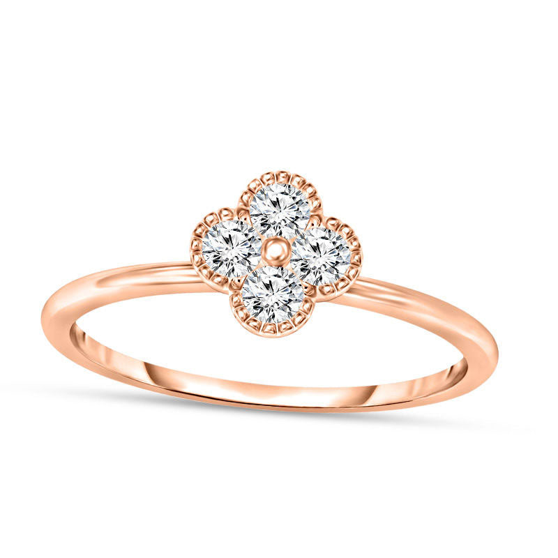 Image of ID 1 020 CT TW Quad Natural Diamond Clover Antique Vintage-Style Promise Ring in Solid 10K Rose Gold