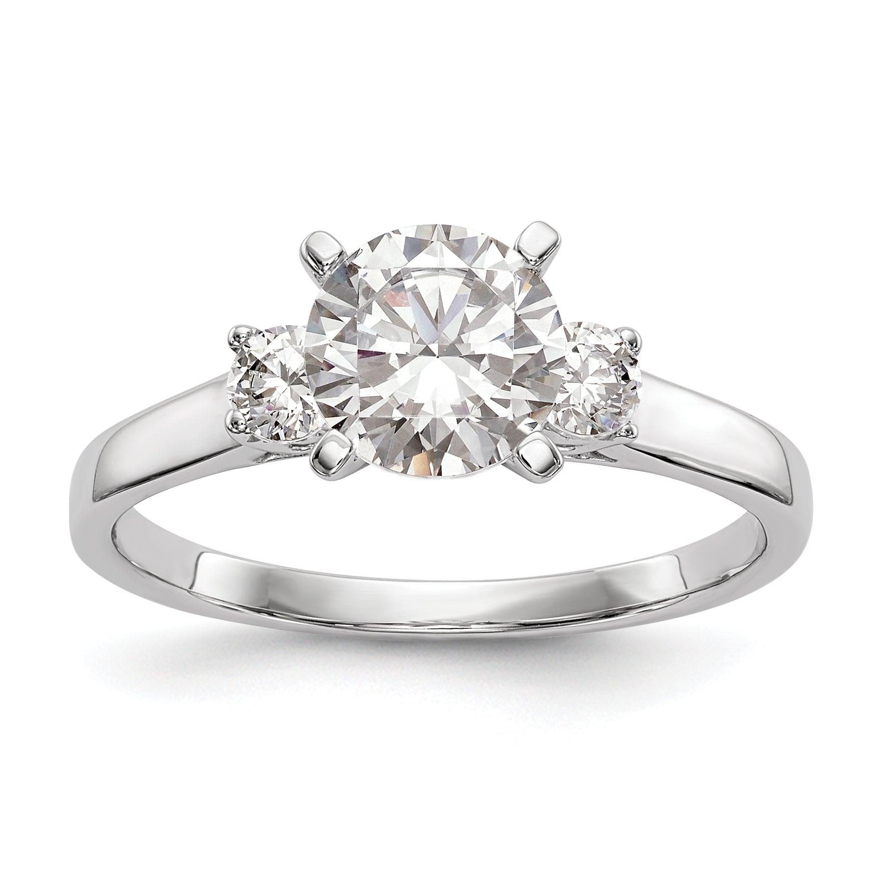 Image of ID 1 020ct CZ Solid Real 14K White Gold 3-Stone Peg Set Engagement Ring