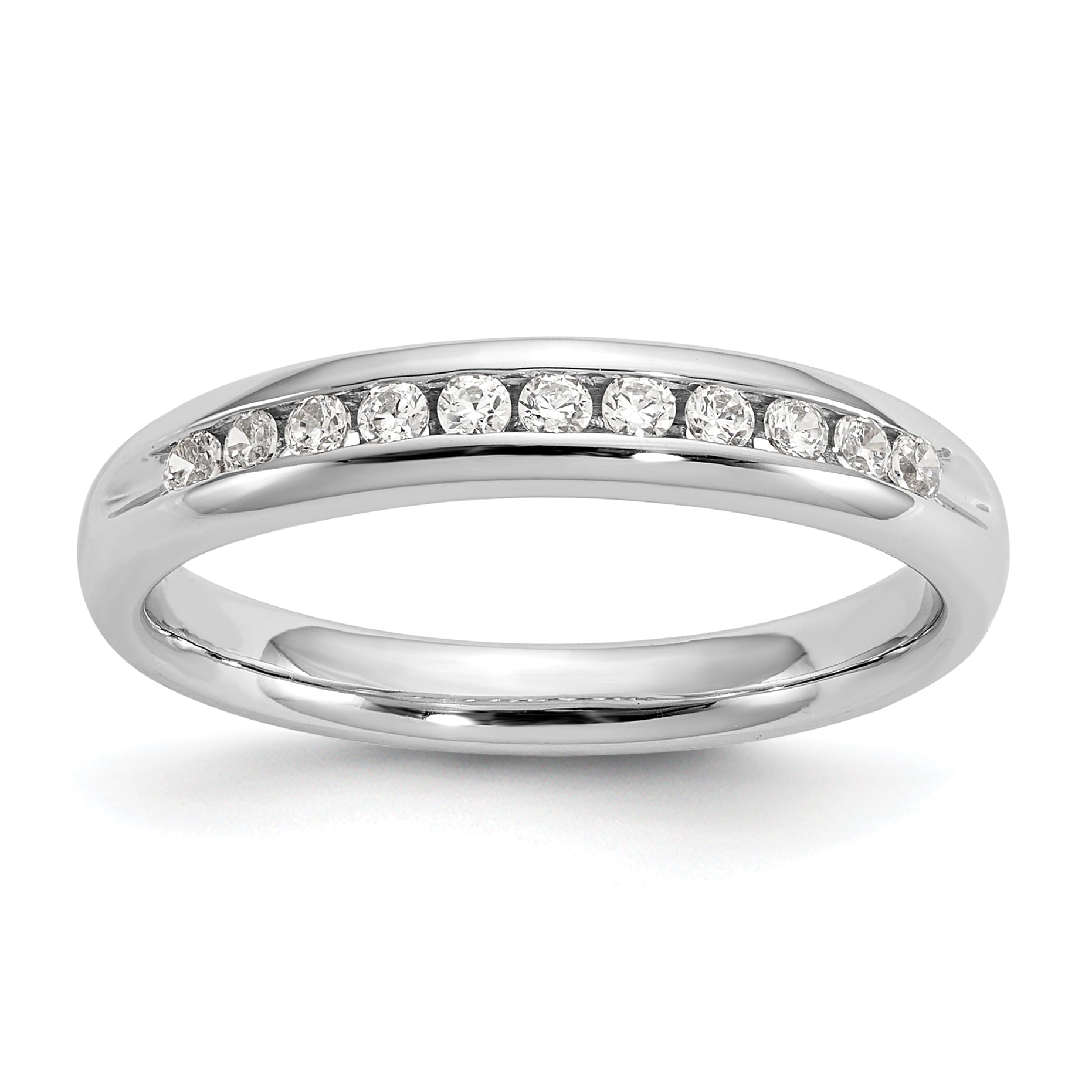 Image of ID 1 022ct CZ Solid Real 14K White Gold 11-Stone Channel Wedding Band Ring