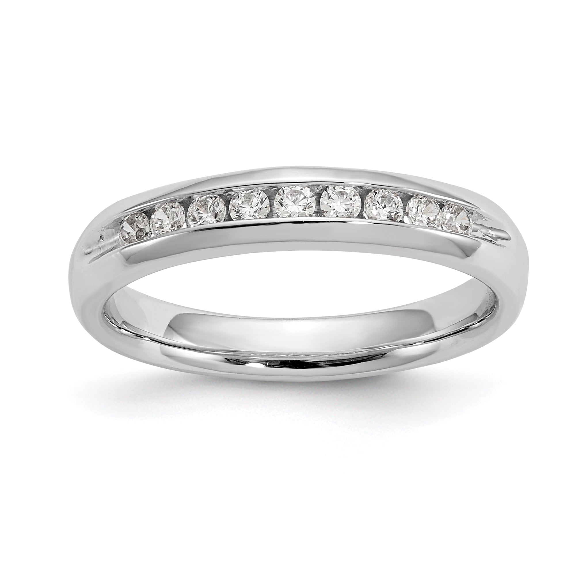 Image of ID 1 023ct CZ Solid Real 14K White Gold 9-Stone Channel Wedding Band Ring