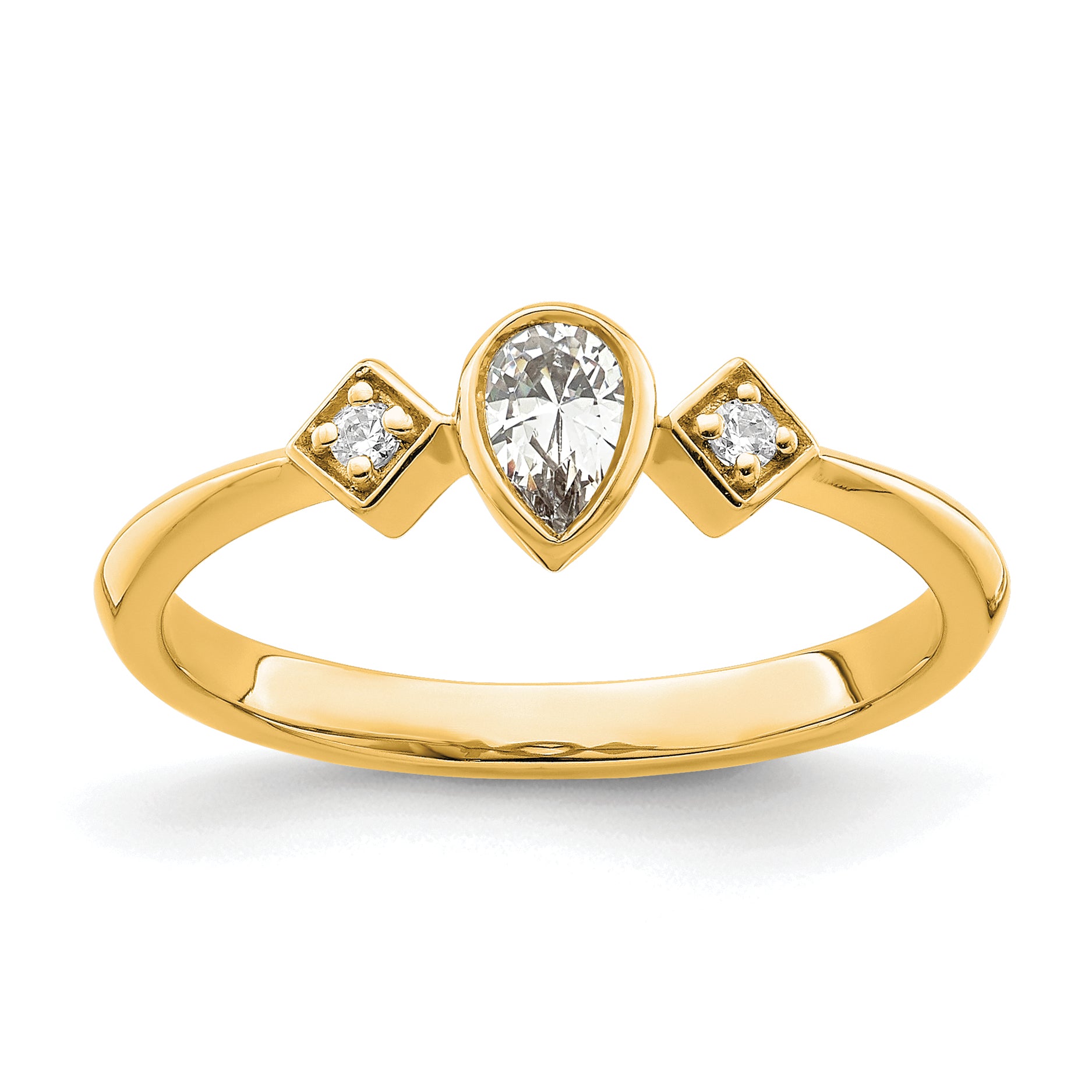 Image of ID 1 024ct CZ Solid Real 14k Polish Petite Pear Complete Dia Ring