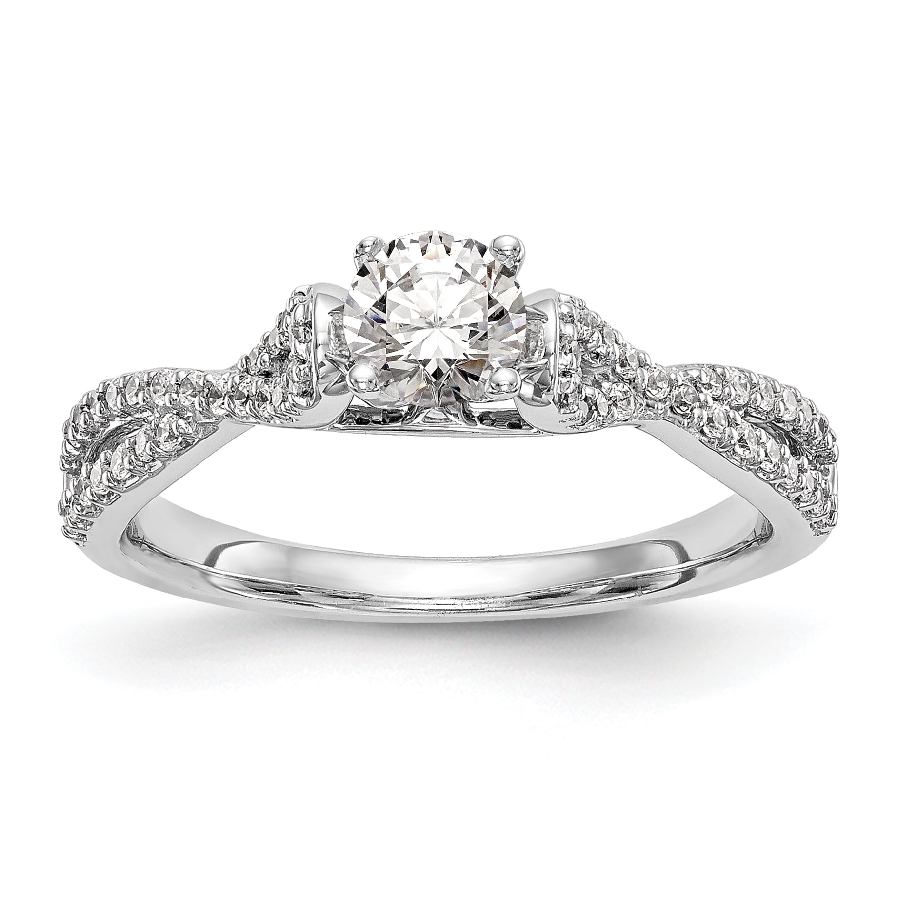 Image of ID 1 024ct CZ Solid Real 14k White Gold Peg Set Criss-Cross Engagement Ring
