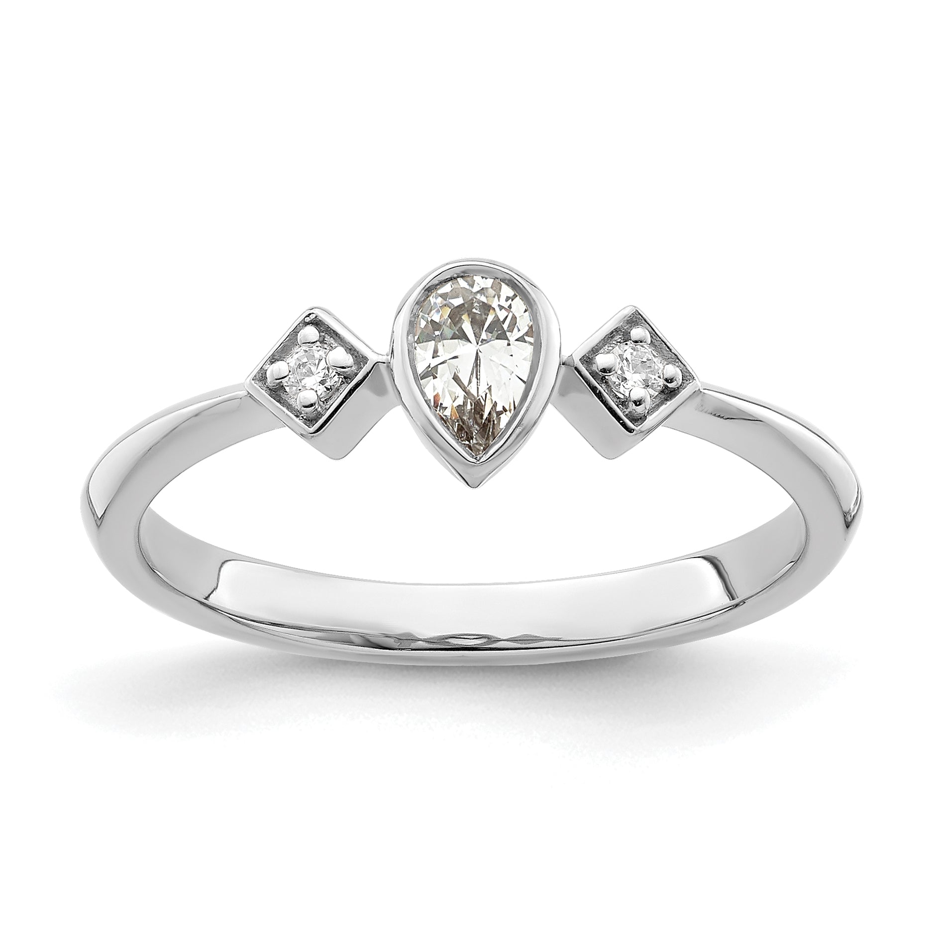 Image of ID 1 024ct CZ Solid Real 14k White Gold Polish Petite Pear Complete Dia Ring