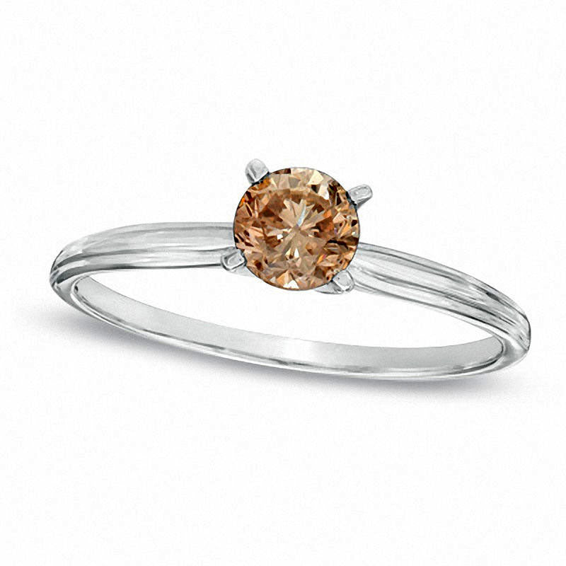 Image of ID 1 025 CT Champagne Natural Clarity Enhanced Diamond Solitaire Engagement Ring in Solid 14K White Gold
