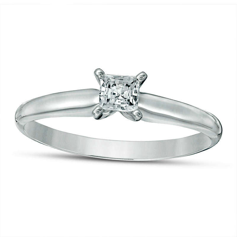 Image of ID 1 025 CT Princess-Cut Natural Clarity Enhanced Diamond Solitaire Engagement Ring in Solid 14K White Gold (I/I2)