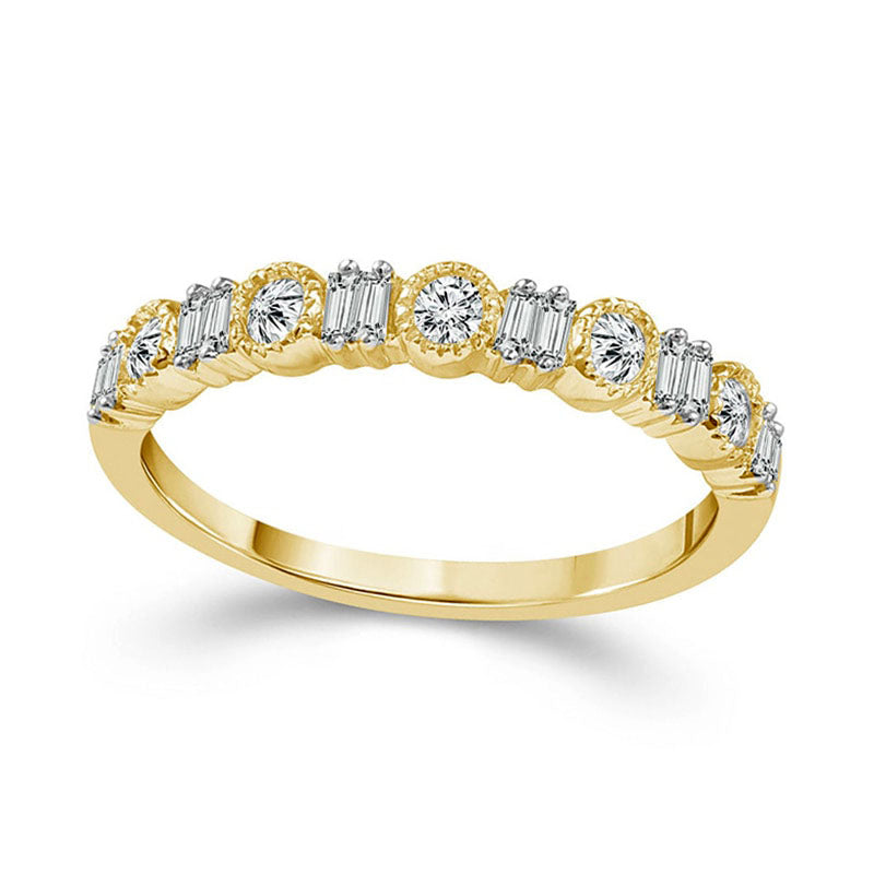 Image of ID 1 025 CT TW Baguette and Round Natural Diamond Alternating Antique Vintage-Style Stackable Band in Solid 10K Yellow Gold