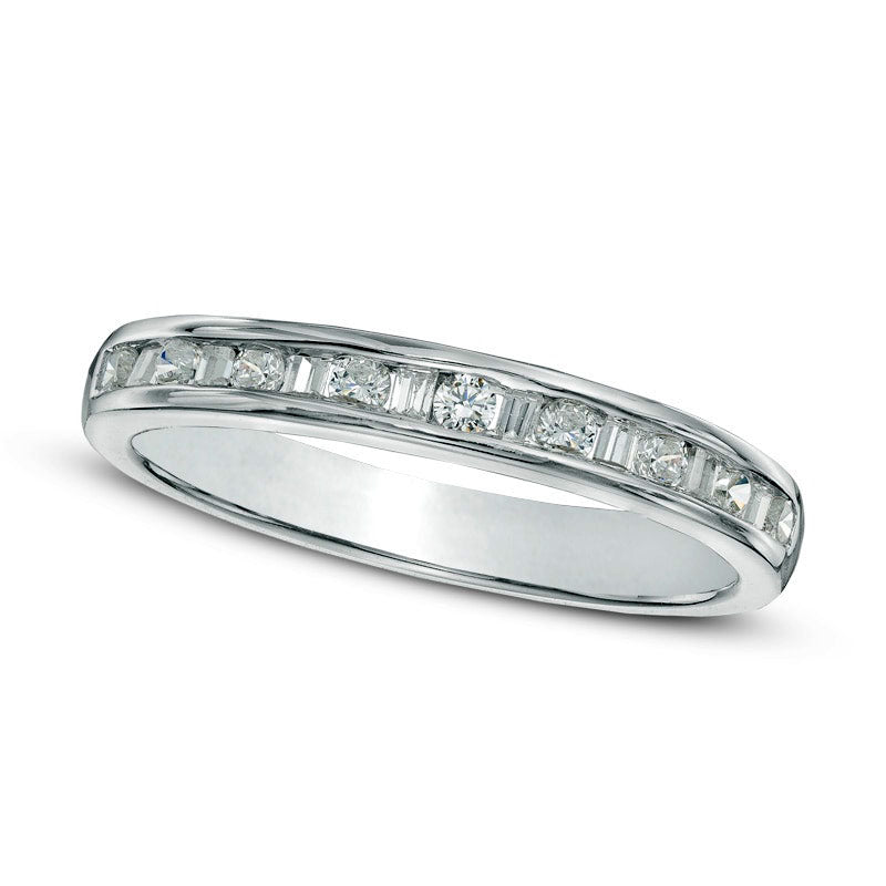 Image of ID 1 025 CT TW Baguette and Round Natural Diamond Alternating Band in Solid 10K White Gold