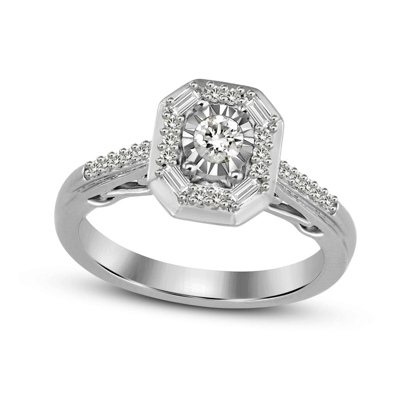 Image of ID 1 025 CT TW Baguette and Round Natural Diamond Octagonal Frame Promise Ring in Solid 10K White Gold