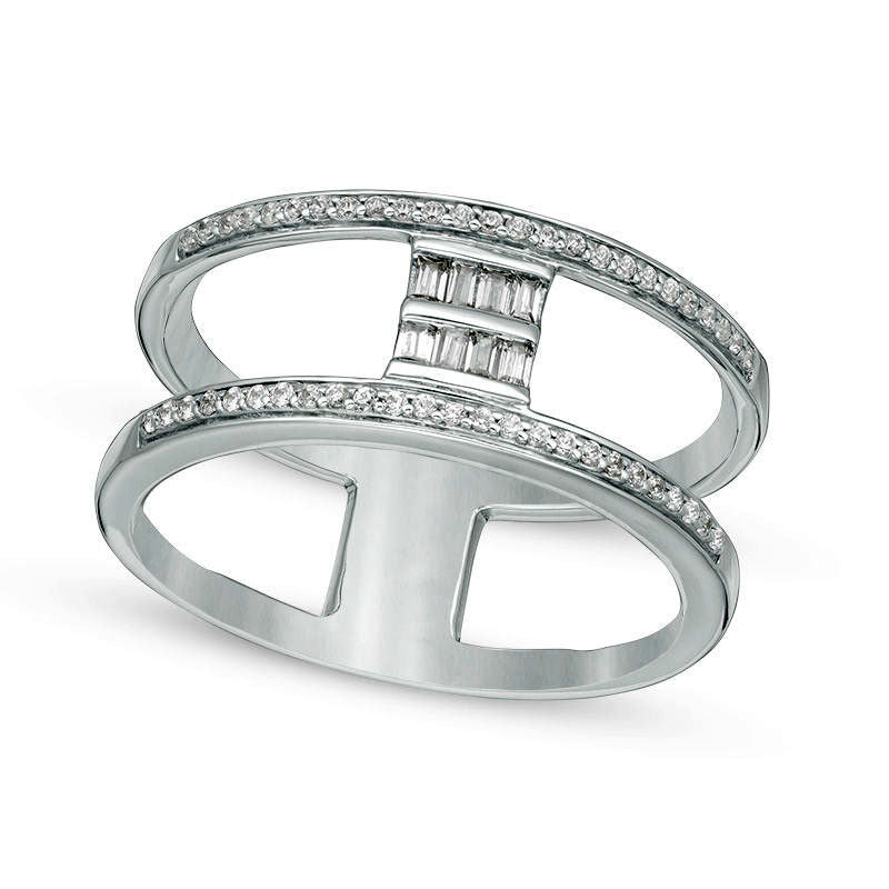 Image of ID 1 025 CT TW Baguette and Round Natural Diamond Split Ring in Solid 10K White Gold