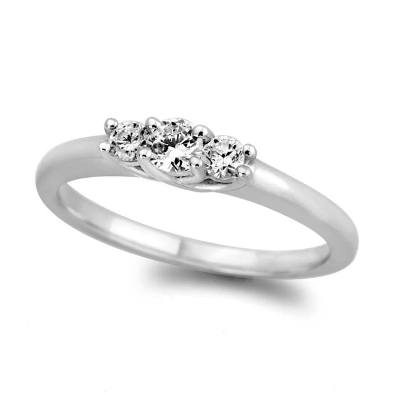 Image of ID 1 025 CT TW Certified Natural Diamond Three Stone Engagement Ring in Solid 14K White Gold (I/SI2)