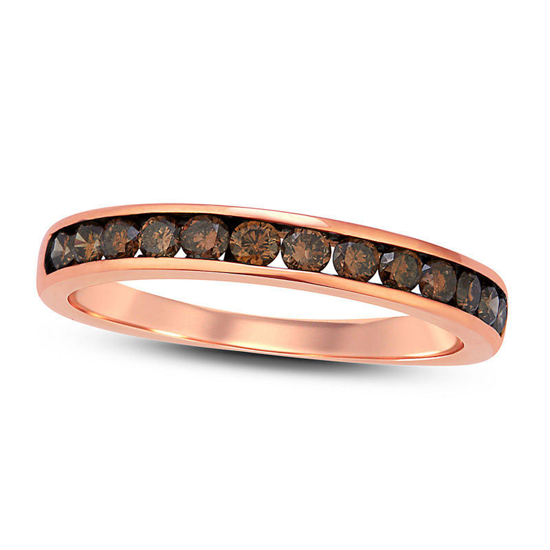 Image of ID 1 025 CT TW Champagne Natural Diamond Channel-Set Anniversary Band in Solid 10K Rose Gold with Black Rhodium