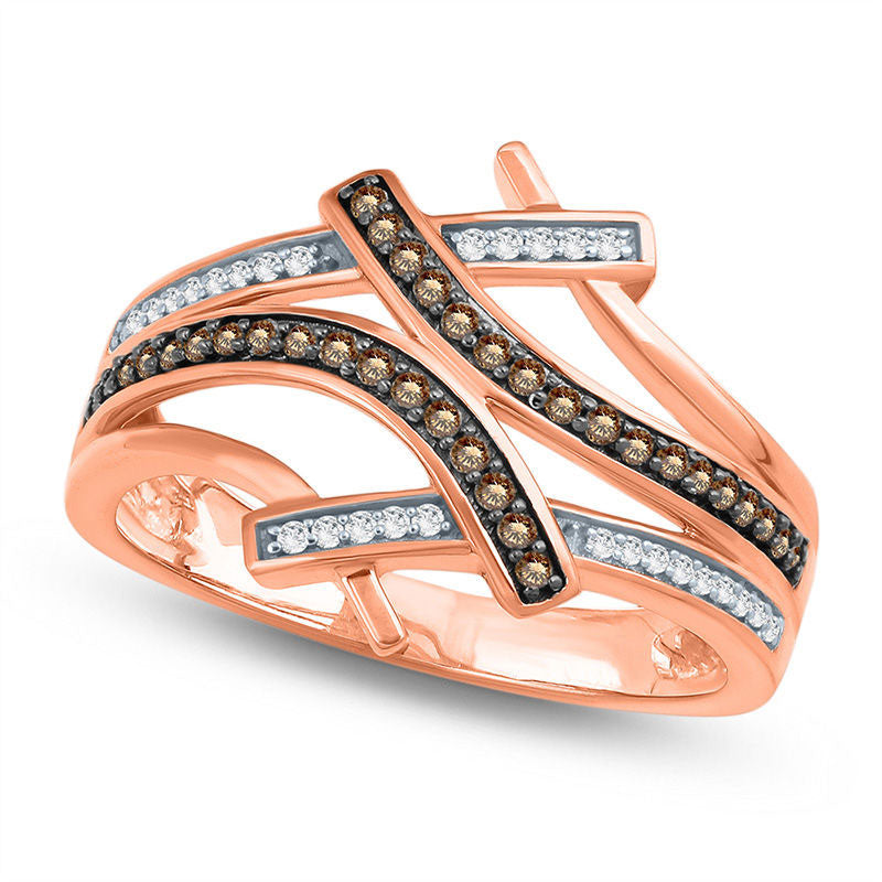 Image of ID 1 025 CT TW Champagne and White Natural Diamond Multi-Row Bypass Ring in Solid 10K Rose Gold