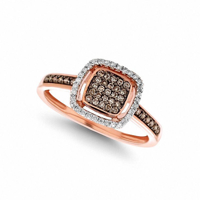 Image of ID 1 025 CT TW Champagne and White Natural Diamond Square Frame Ring in Solid 10K Rose Gold