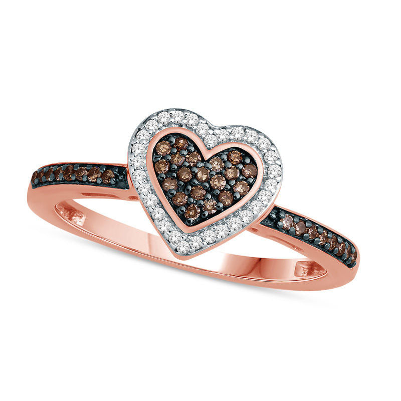 Image of ID 1 025 CT TW Composite Champagne and White Natural Diamond Heart Frame Ring in Solid 10K Rose Gold