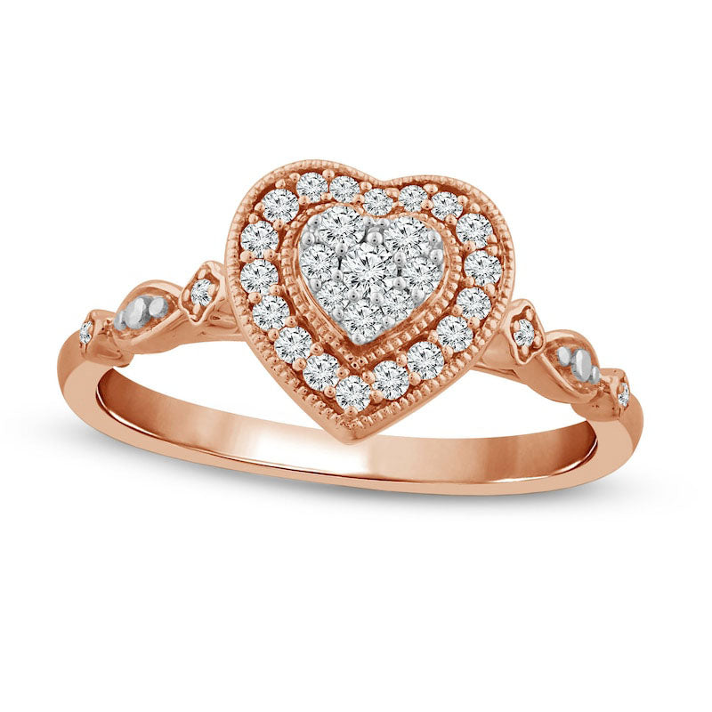 Image of ID 1 025 CT TW Composite Heart Natural Diamond Frame Antique Vintage-Style Promise Ring in Solid 10K Rose Gold