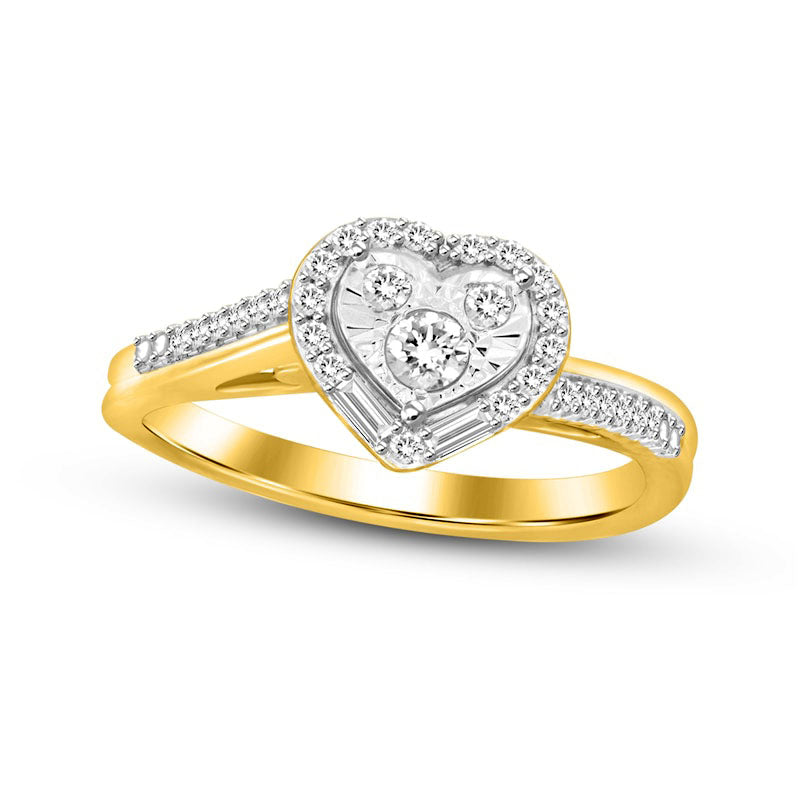 Image of ID 1 025 CT TW Composite Heart-Shaped Natural Diamond Frame Bypass Promise Ring in Solid 10K Yellow Gold