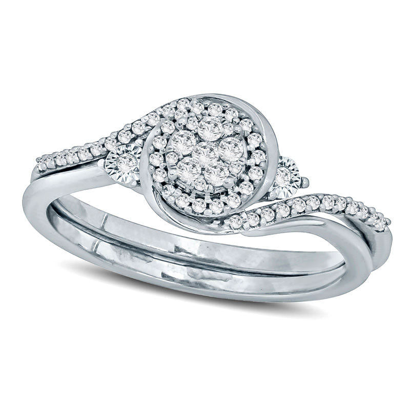 Image of ID 1 025 CT TW Composite Natural Diamond Bypass Frame Bridal Engagement Ring Set in Sterling Silver