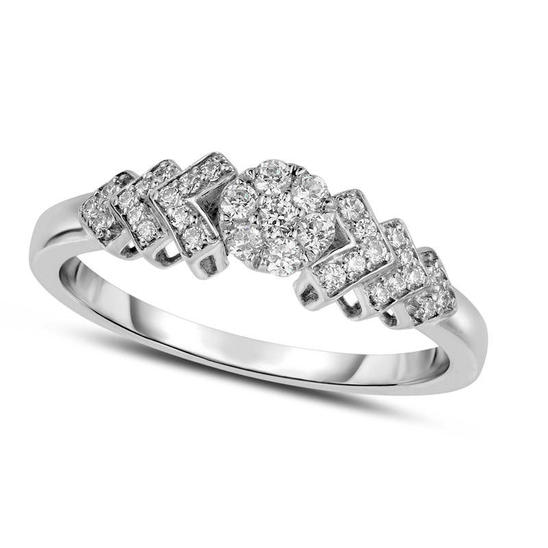 Image of ID 1 025 CT TW Composite Natural Diamond Chevron Ring in Solid 10K White Gold