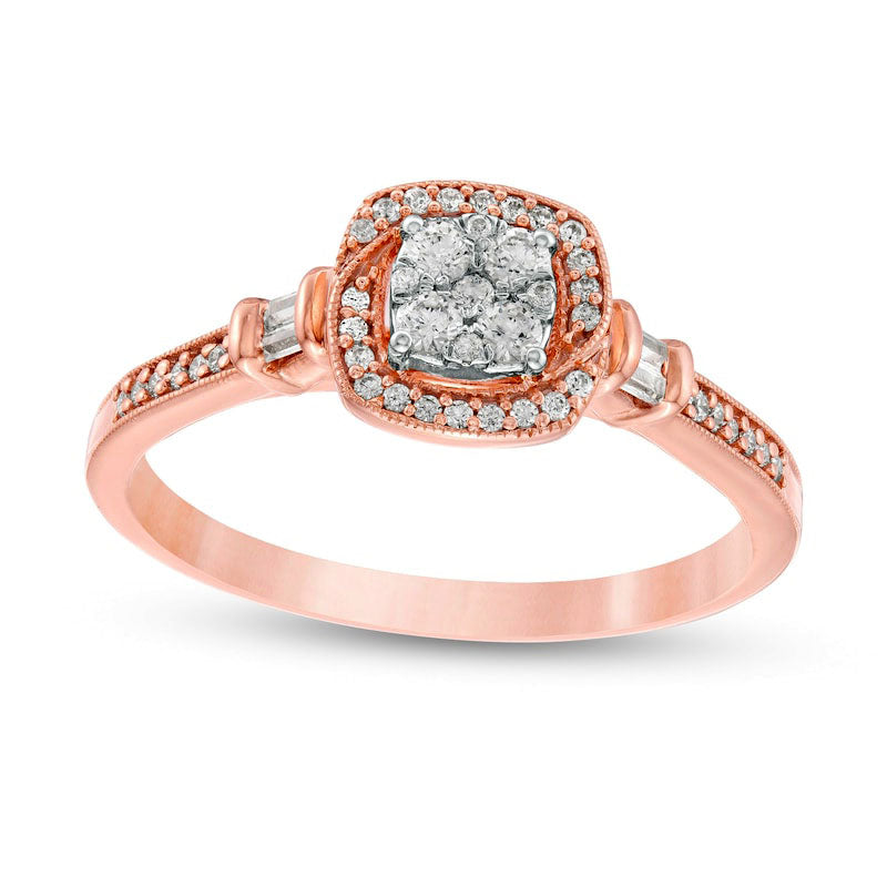 Image of ID 1 025 CT TW Composite Natural Diamond Cushion Frame Antique Vintage-Style Promise Ring in Solid 10K Rose Gold