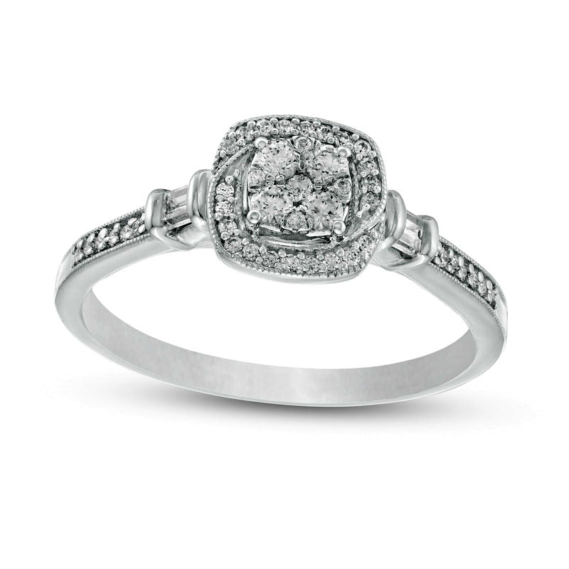 Image of ID 1 025 CT TW Composite Natural Diamond Cushion Frame Antique Vintage-Style Promise Ring in Solid 10K White Gold