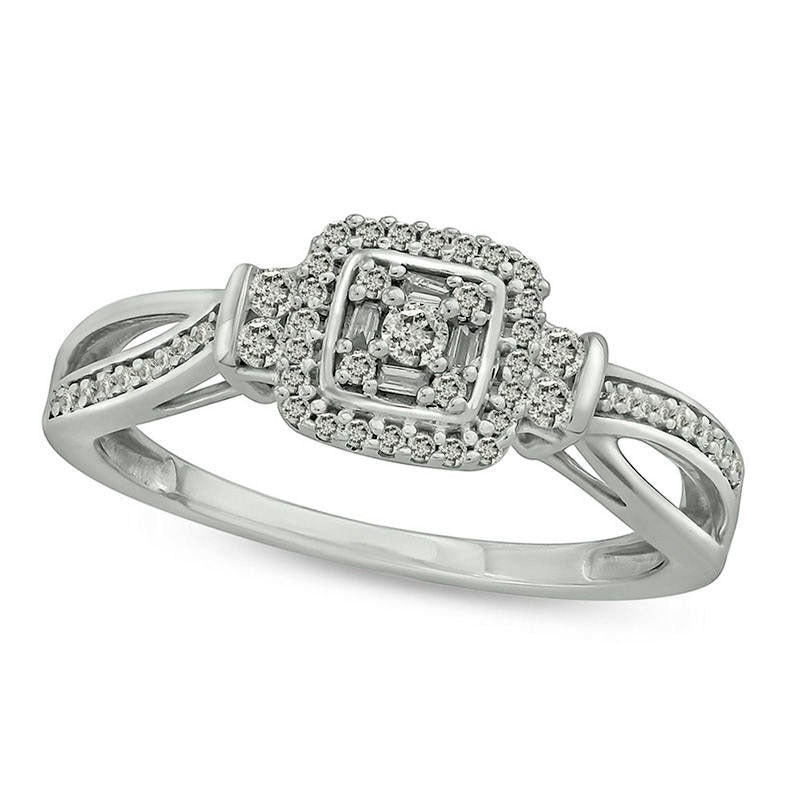 Image of ID 1 025 CT TW Composite Natural Diamond Cushion Frame Collar Promise Ring in Solid 10K White Gold