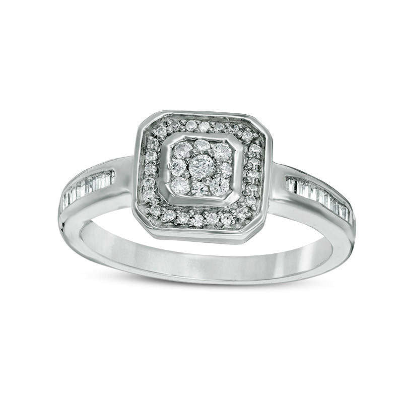 Image of ID 1 025 CT TW Composite Natural Diamond Cushion Frame Promise Ring in Sterling Silver