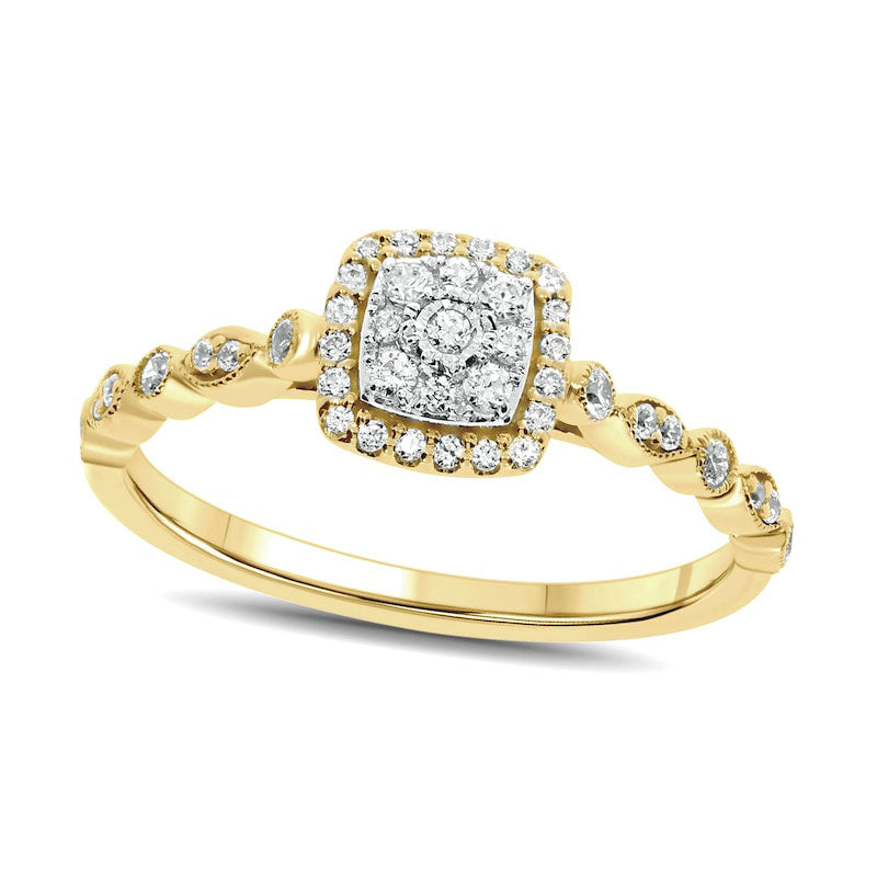Image of ID 1 025 CT TW Composite Natural Diamond Cushion-Shape Frame Geometric Shank Promise Ring in Solid 10K Yellow Gold