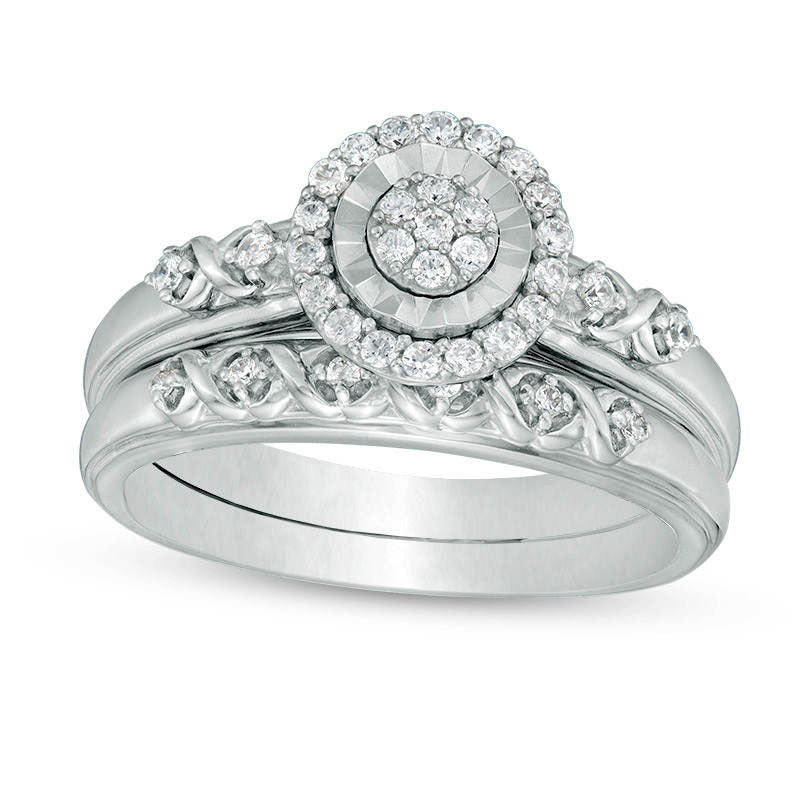 Image of ID 1 025 CT TW Composite Natural Diamond Frame Infinity Bridal Engagement Ring Set in Sterling Silver