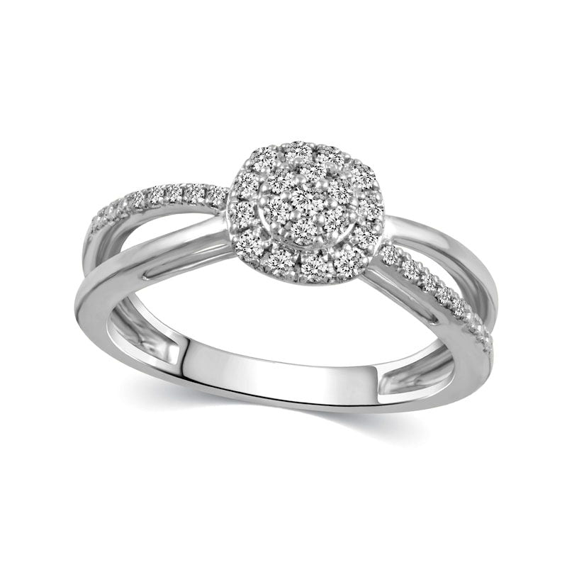 Image of ID 1 025 CT TW Composite Natural Diamond Frame Split Shank Promise Ring in Sterling Silver