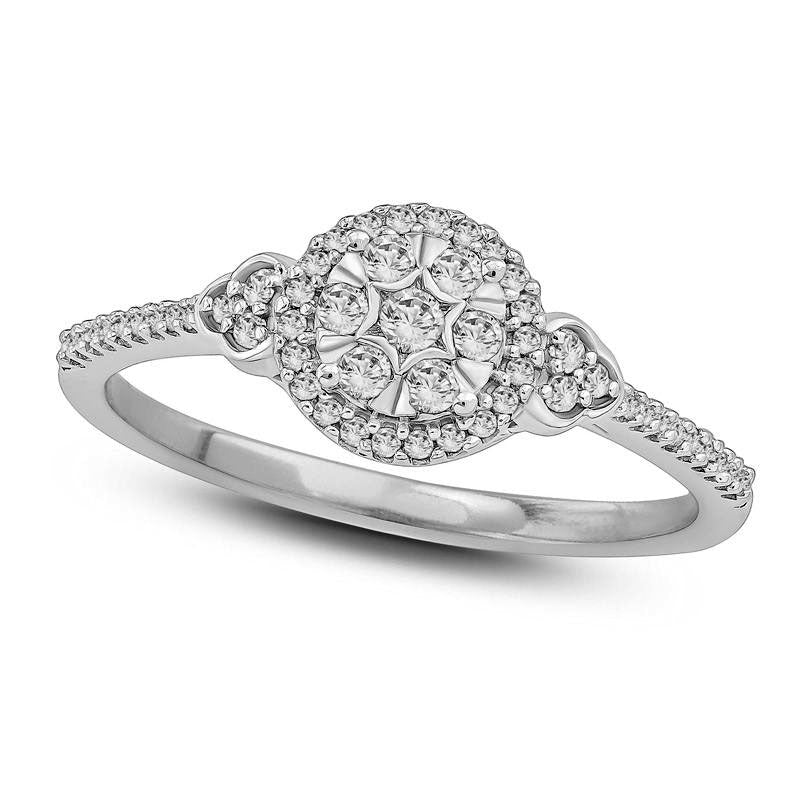 Image of ID 1 025 CT TW Composite Natural Diamond Frame Tri-Sides Promise Ring in Solid 10K White Gold