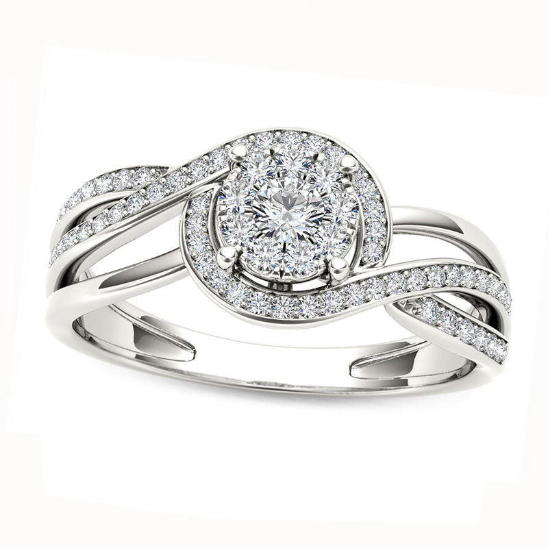Image of ID 1 025 CT TW Composite Natural Diamond Frame Twist Bypass Promise Ring in Solid 10K White Gold
