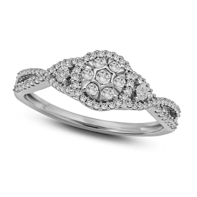 Image of ID 1 025 CT TW Composite Natural Diamond Frame Twist Promise Ring in Solid 10K White Gold