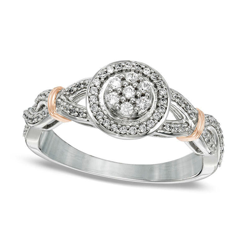 Image of ID 1 025 CT TW Composite Natural Diamond Frame Twist Split Shank Ring in Solid 10K White Gold and Pink Rhodium
