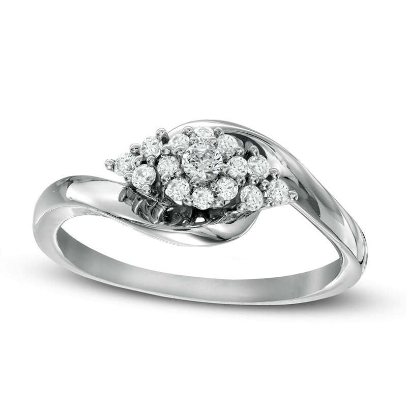Image of ID 1 025 CT TW Composite Natural Diamond Frame with Tri-Sides Promise Ring in Solid 10K White Gold