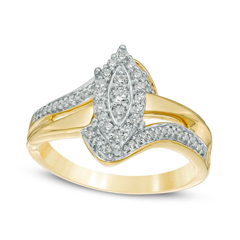 Image of ID 1 025 CT TW Composite Natural Diamond Marquise Bypass Promise Ring in Solid 10K Yellow Gold